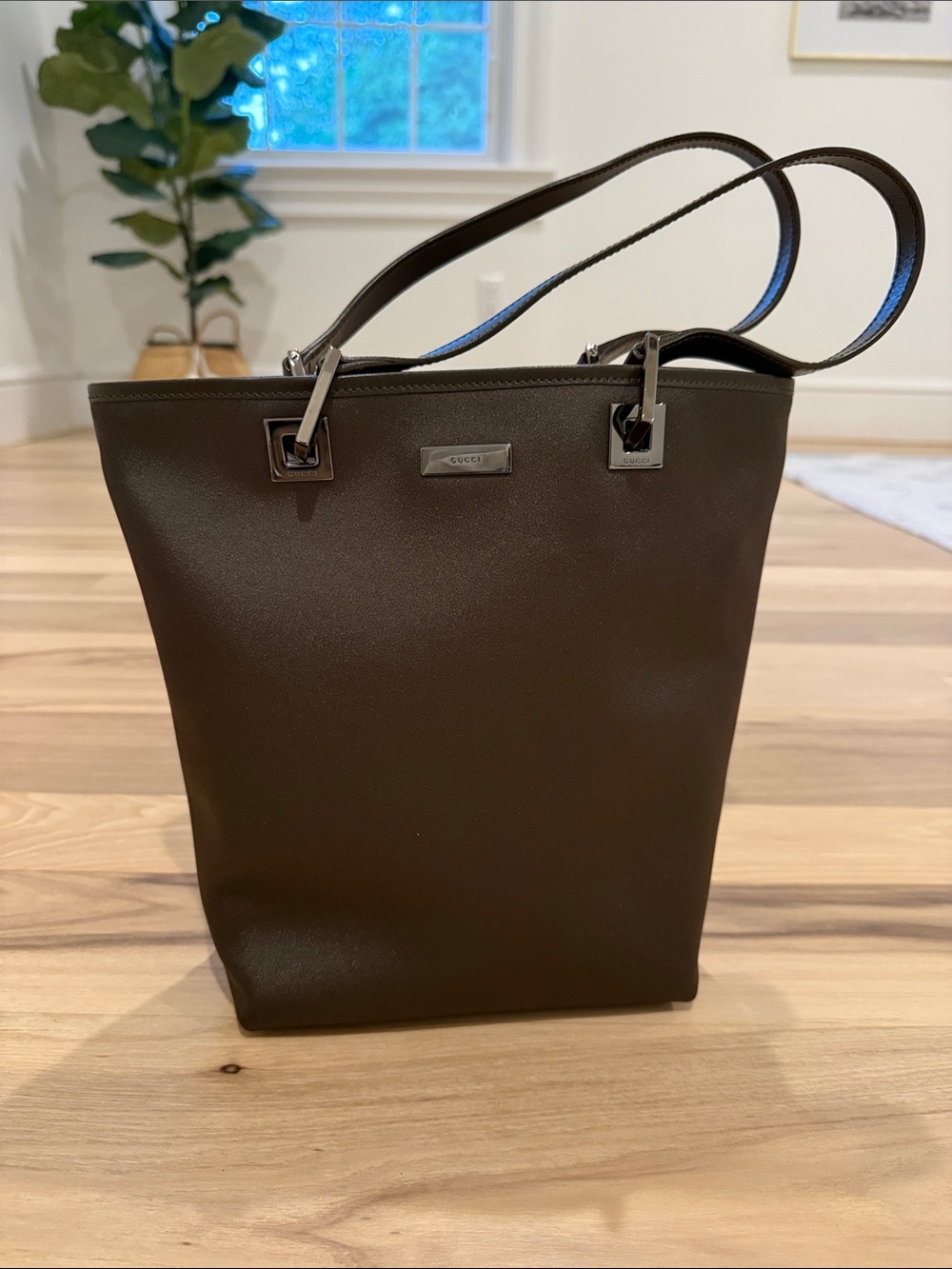 Gucci Tote bag satin brown silver